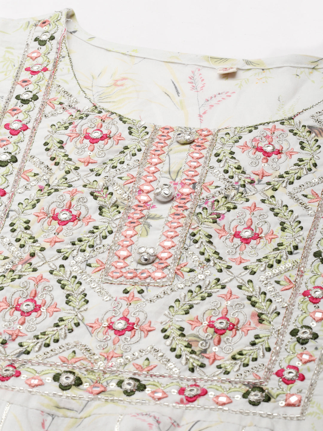 Neerus Off White Maxi Casual Printed Dresses