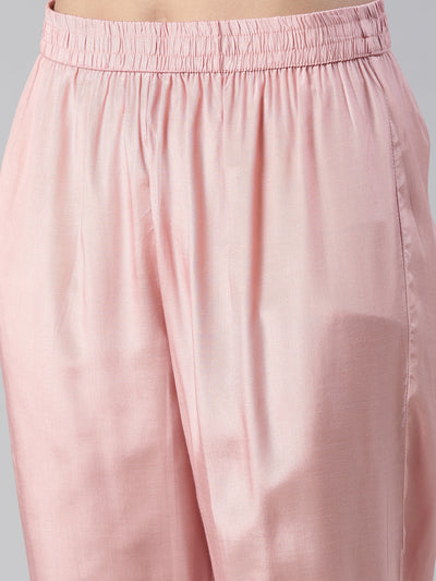 Neerus Women  Rose Pink Printed Knee Length Kurta And Trousers With Dupatta