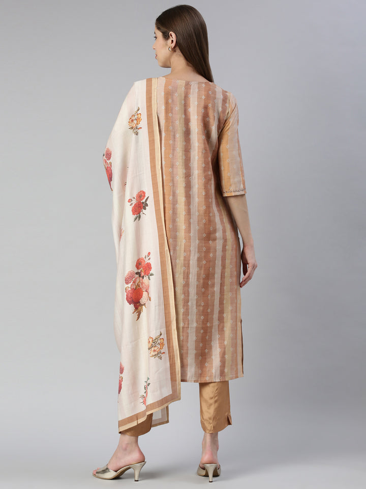 Neerus Orange embroidered kurta set with trouser and dupatta - side view
