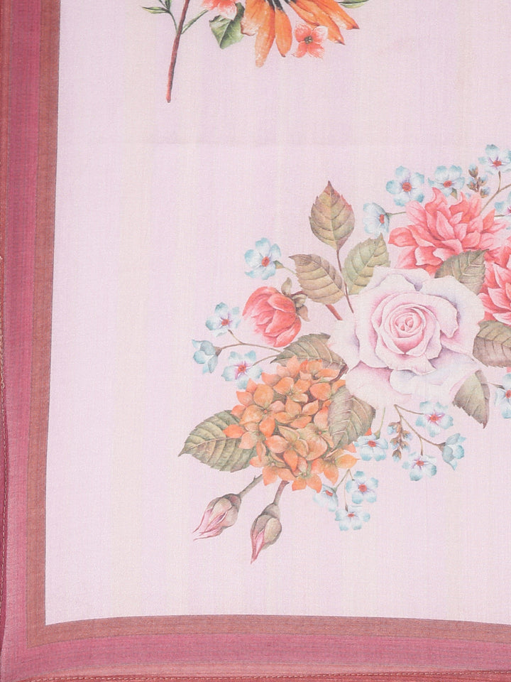 Neerus Women Magenta Yoke Design Knee Length Kurta And Trousers With Dupatta