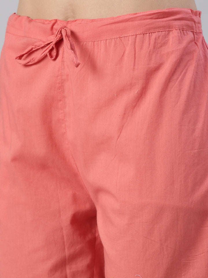 Neerus Orange printed kurta set with trouser and dupatta - detail view 4