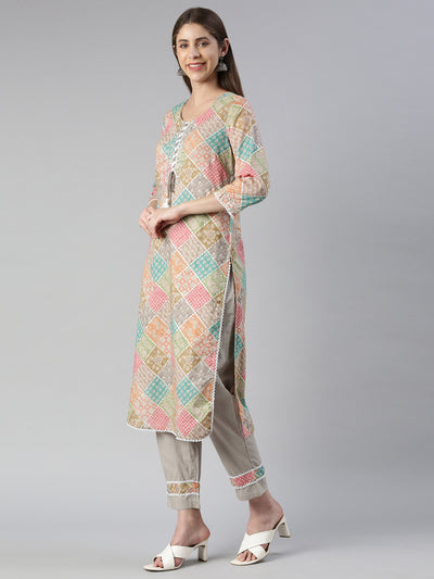 Neerus Women  Printed Printed Calf Length Kurta And Trousers With Dupatta