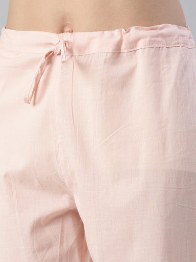 Neerus Women  Rose Pink Printed Calf Length Kurta And Trousers With Dupatta