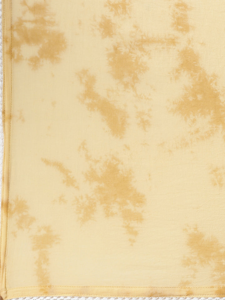 Neerus Women Yellow Printed Calf Length Kurta And Trousers With Dupatta