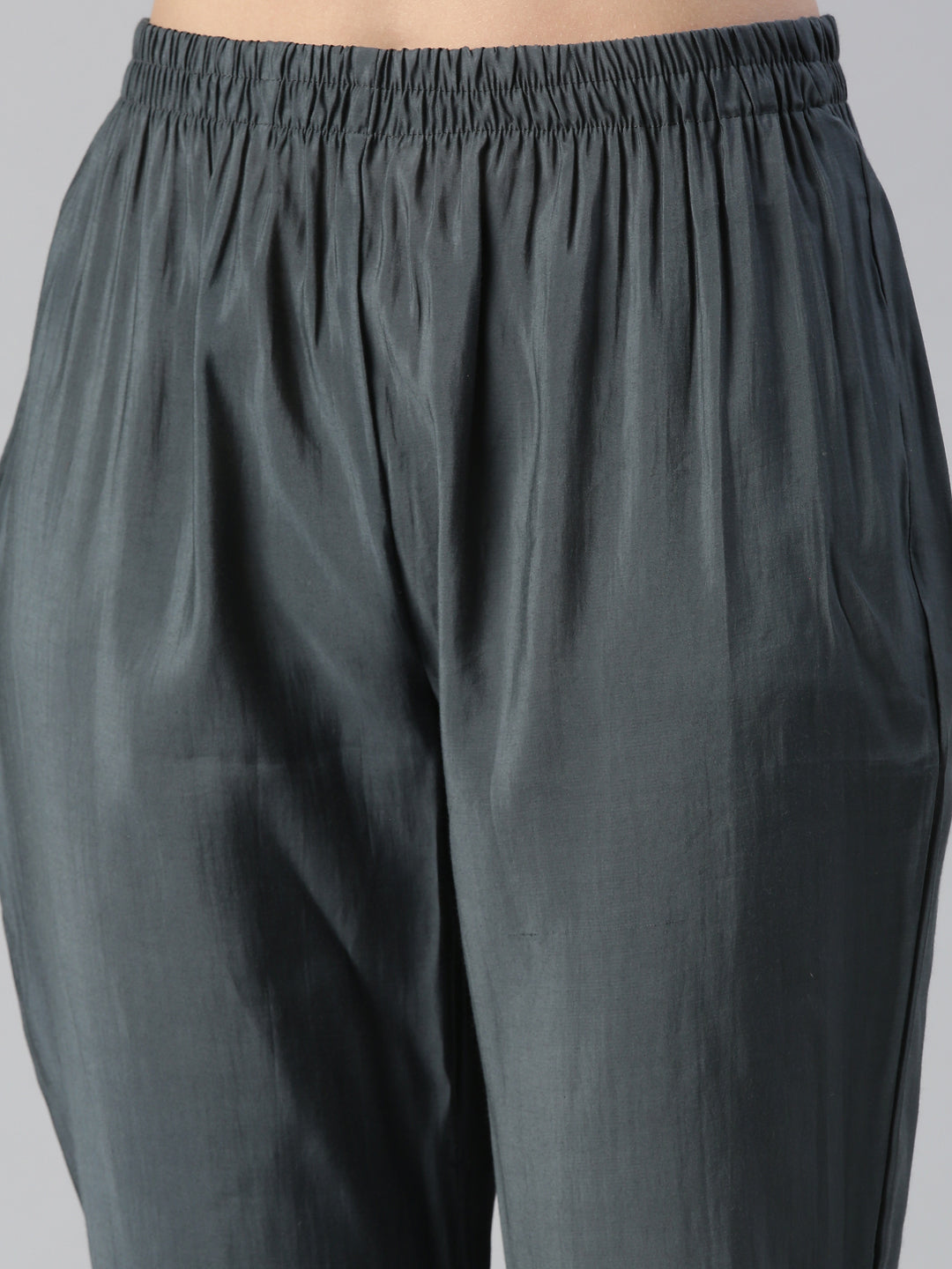 Neerus Grey embroidered kurta set with trouser and dupatta - detail view 3