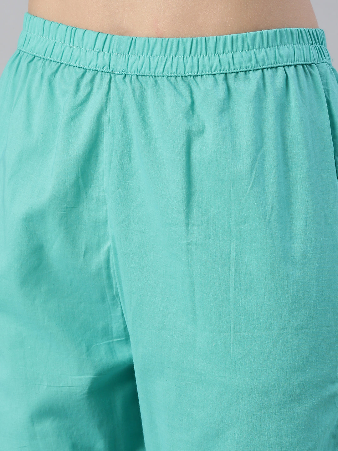 Neerus Women  Sea Green Solid Calf Length Kurta And Trousers With Dupatta