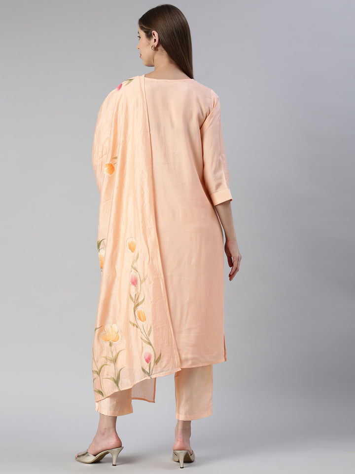Neerus Orange muslin printed suit set - side view
