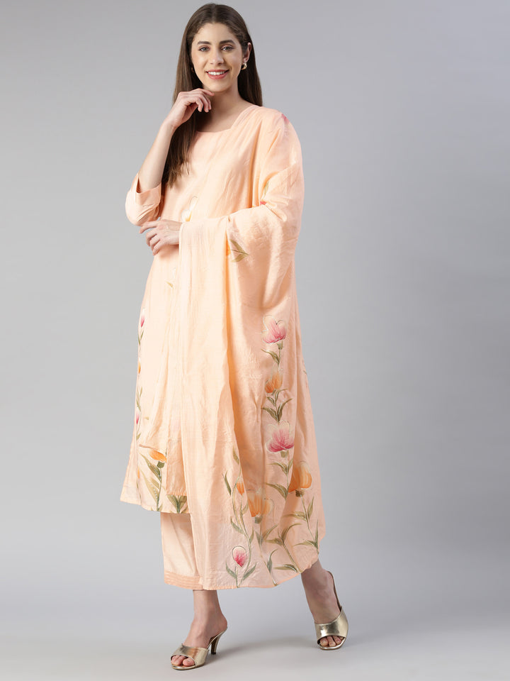 Neerus Orange muslin printed suit set - detail view 2