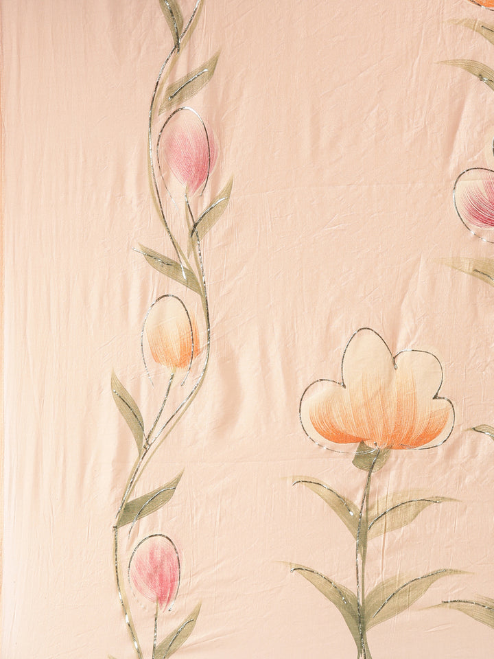 Neerus Orange muslin printed suit set - detail view 4
