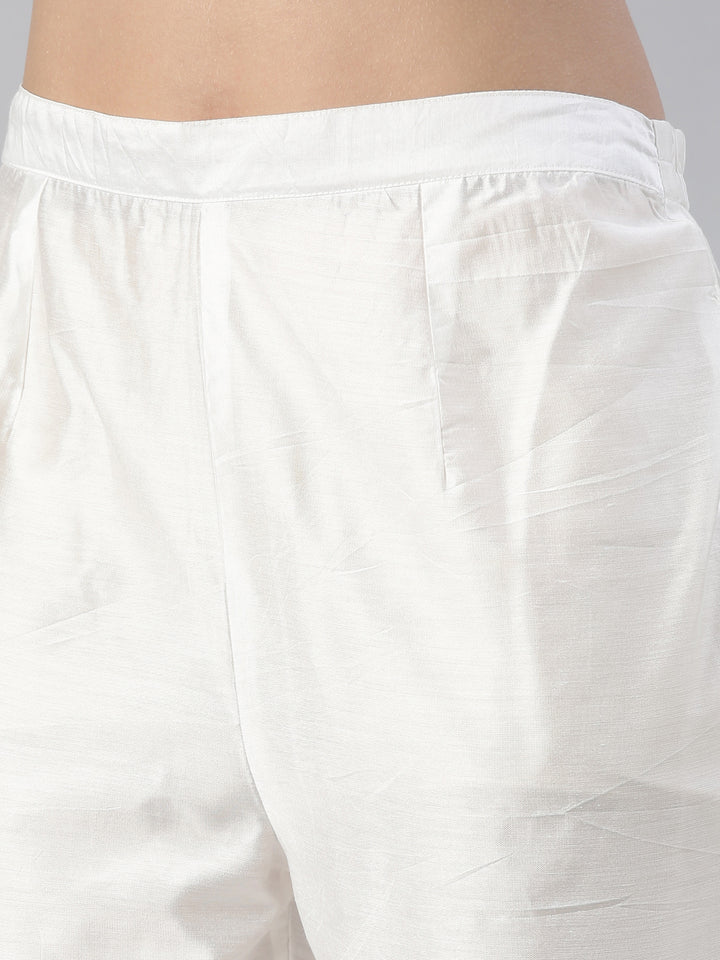 Neerus White cotton printed kurta set with trouser and dupatta - detail view 3