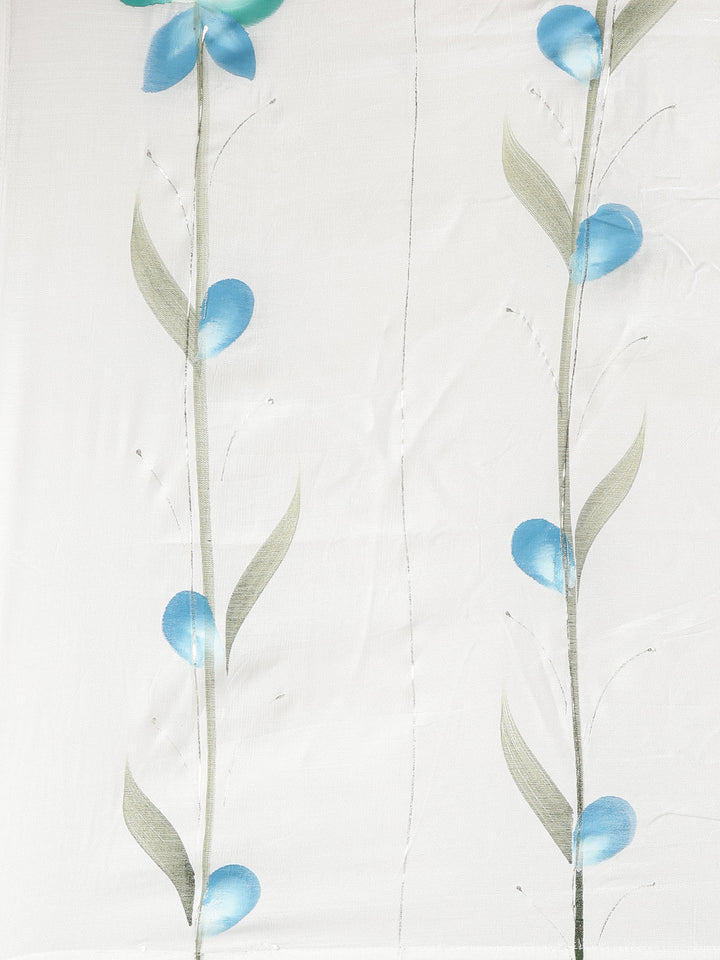 Neerus White cotton printed kurta set with trouser and dupatta - detail view 4