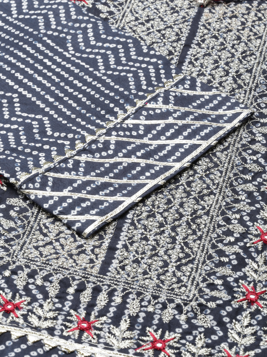 Neerus Navy Blue Straight Printed Cotton Kurtas