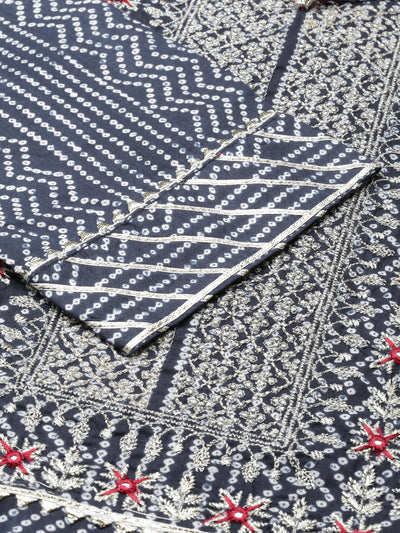 Neerus Navy Blue Straight Printed Cotton Kurtas