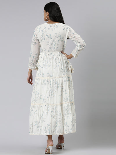 Neerus Off White Straight Printed Cotton Kurtas