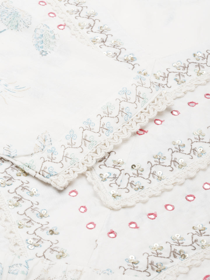 Neerus White cotton printed anarkali kurti - detail view 2