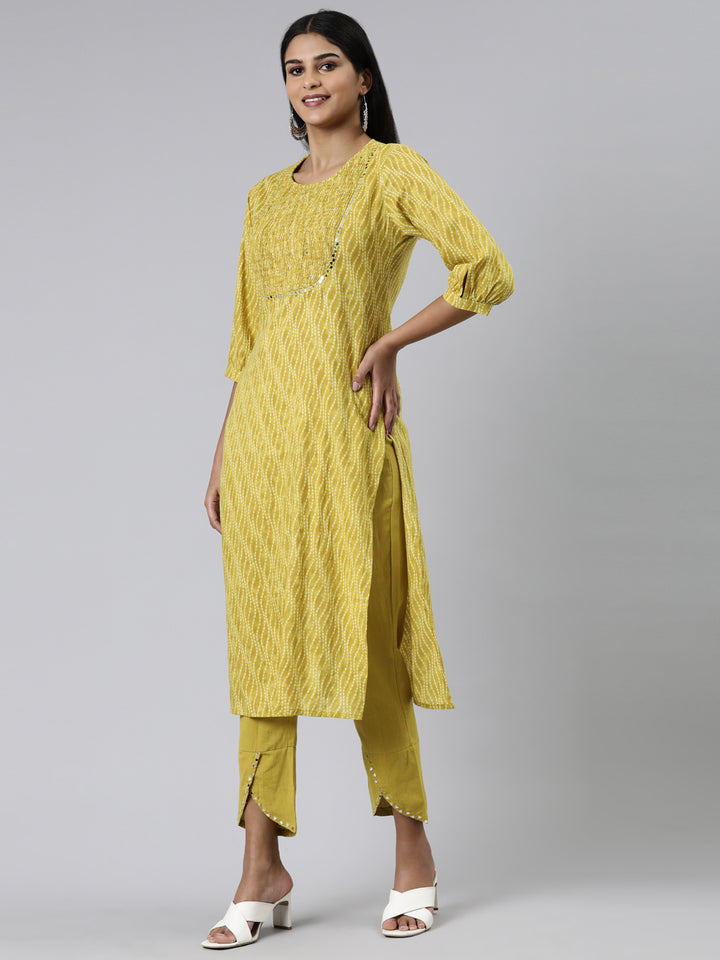 Neerus Green viscose rayon printed kurta set - back view