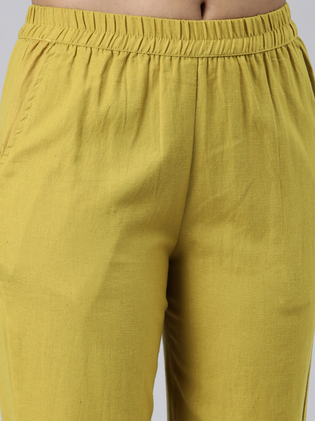 Neerus Green Regular Calf Length Printed Kurta Solid Trousers