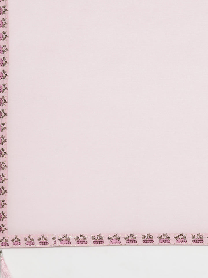 Neerus Pink Regular Calf Length Printed Kurta Solid Trousers With Dupatta