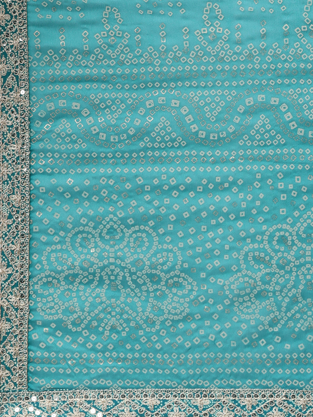 Neerus Green Regular Knee Length Printed Kurta Embroidered Trousers With Dupatta