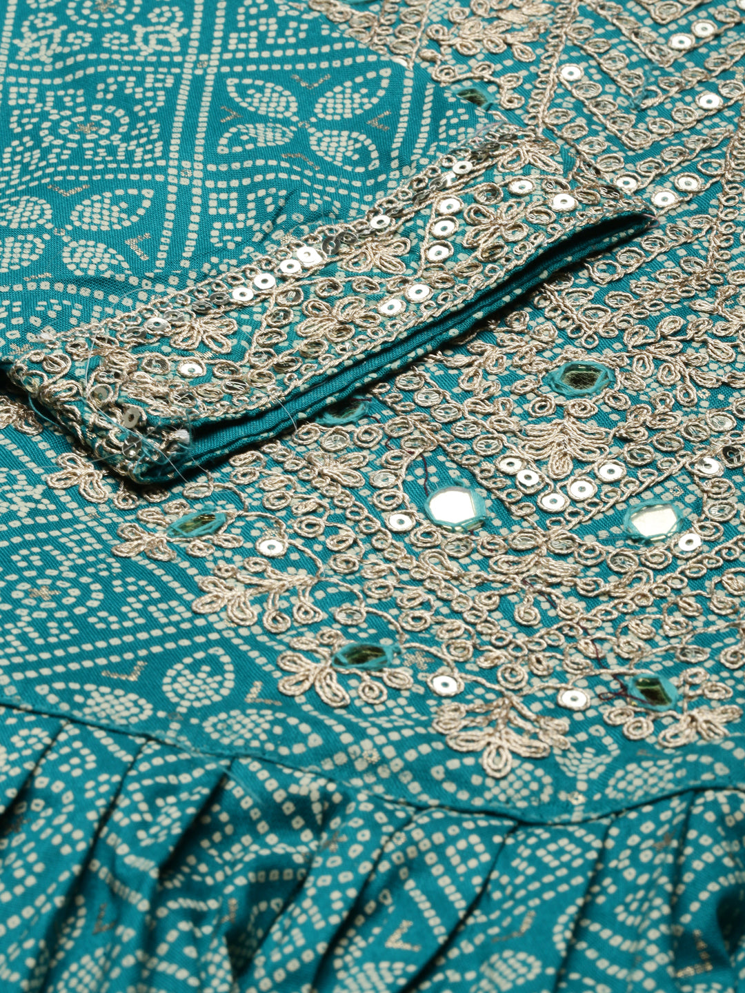 Neerus Green Regular Knee Length Printed Kurta Embroidered Trousers With Dupatta