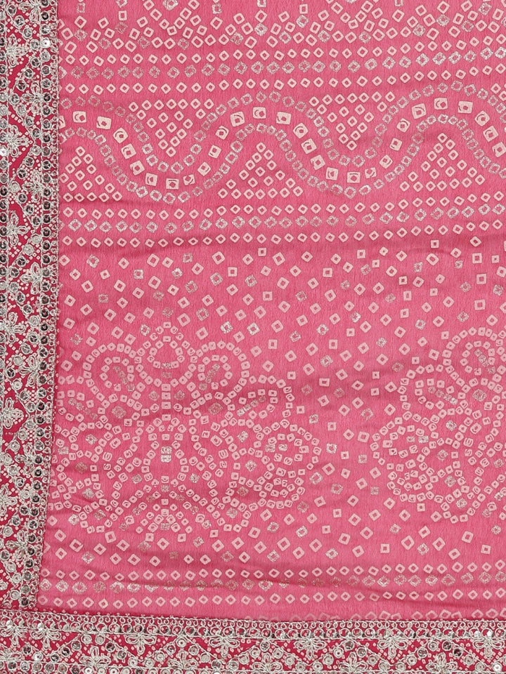 Neerus Red Regular Knee Length Printed Kurta Embroidered Trousers With Dupatta