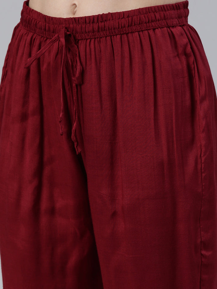 Neerus Magenta Regular Knee Length Printed Kurta Printed Trousers With Dupatta