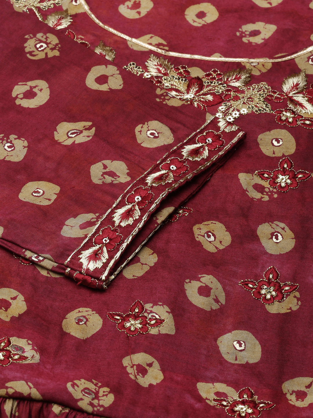 Neerus Magenta Regular Knee Length Printed Kurta Printed Trousers With Dupatta