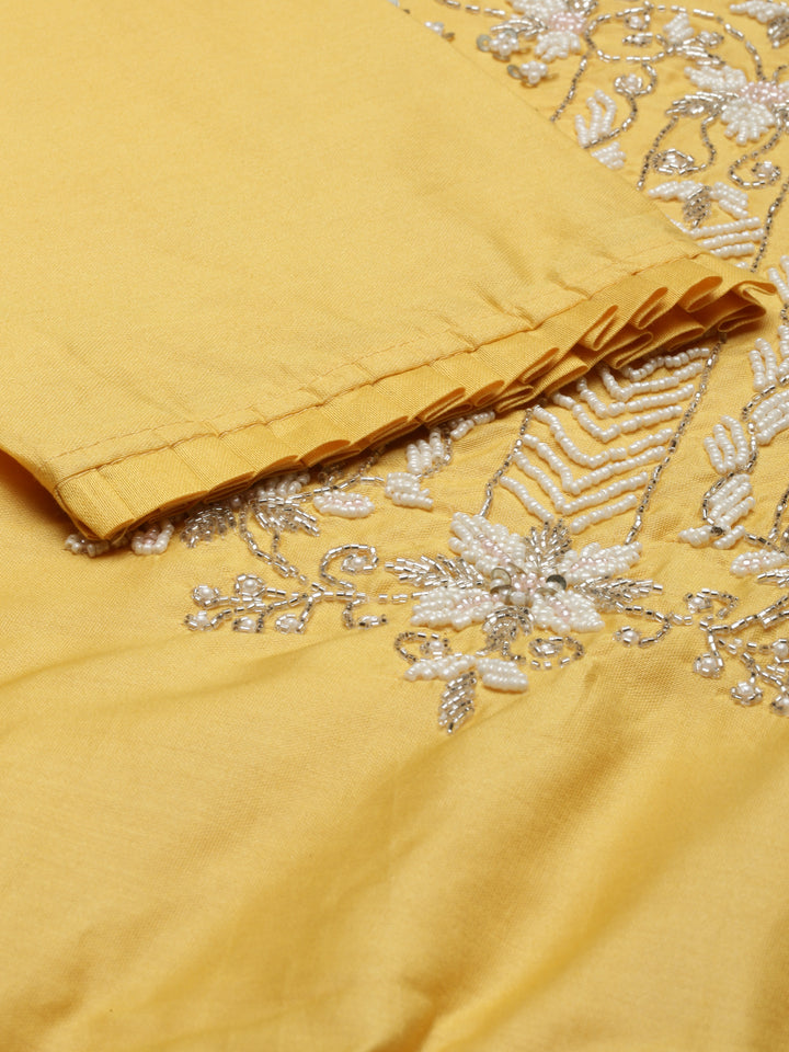 Neerus Yellow Regular Knee Length Solid Kurta Solid Trousers With Dupatta