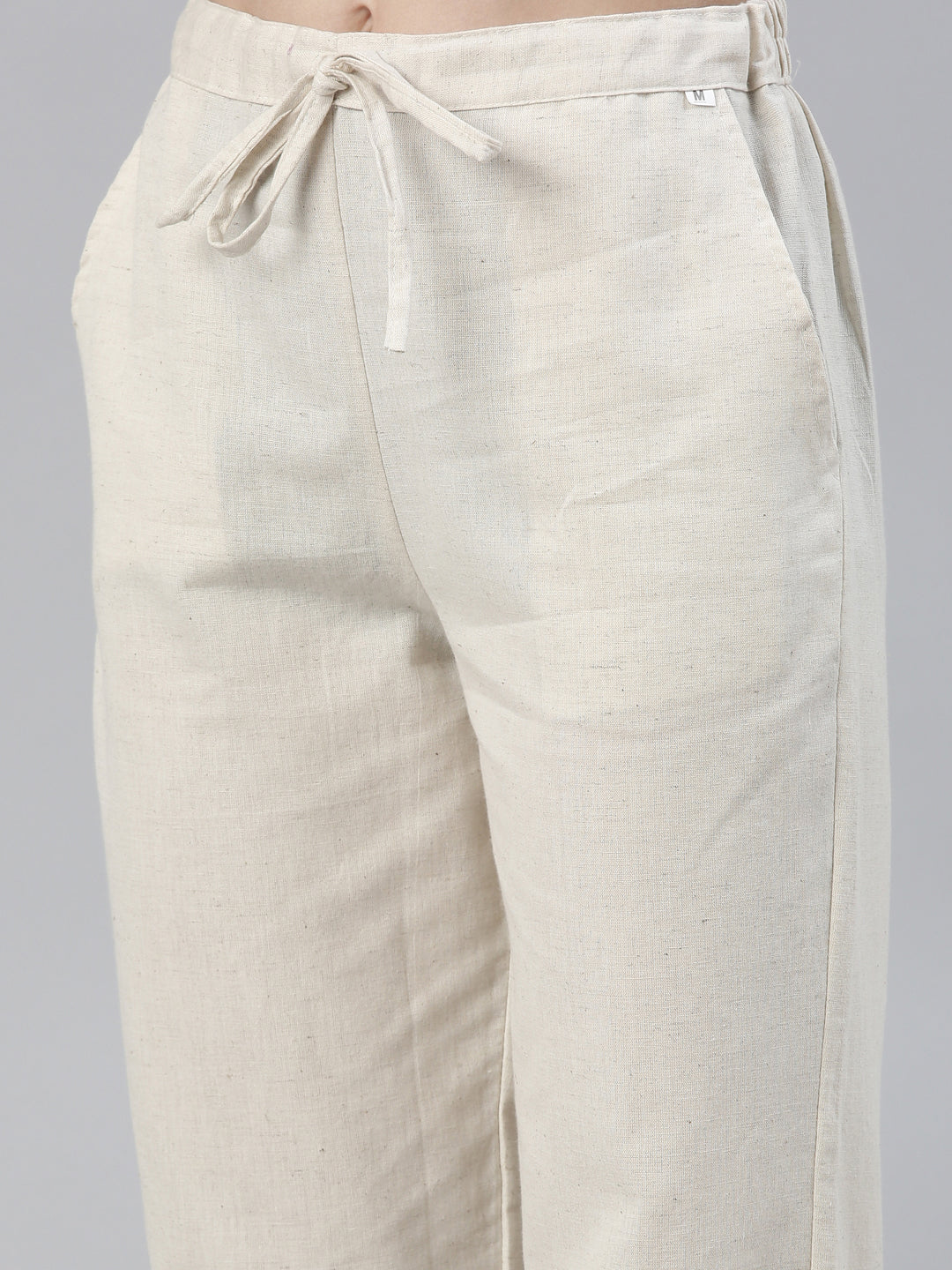 Neerus Pink cotton embroidered kurta set with trousers and dupatta - detail view 2