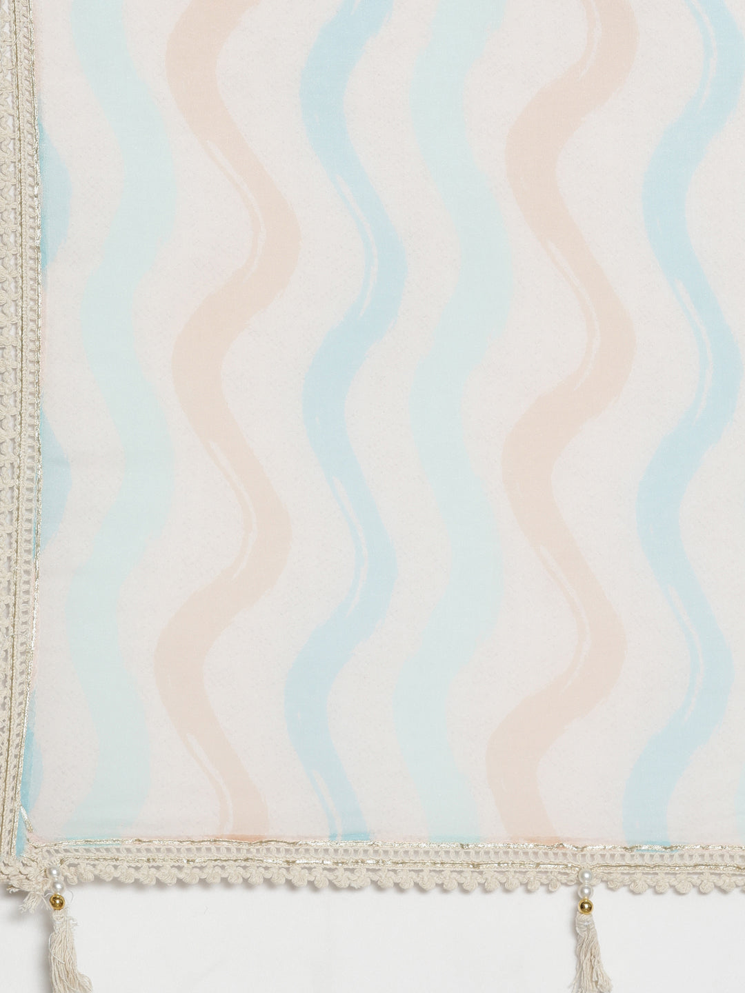 Neerus Cream Regular Calf Length Printed Kurta Solid Trousers With Dupatta