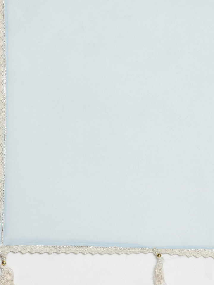 Neerus Sea Green Regular Calf Length Printed Kurta Solid Trousers With Dupatta