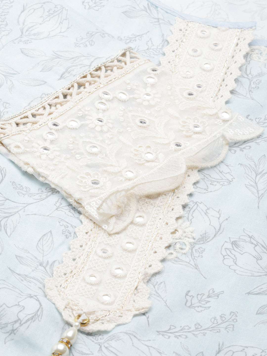 Neerus Sea Green Regular Calf Length Printed Kurta Solid Trousers With Dupatta