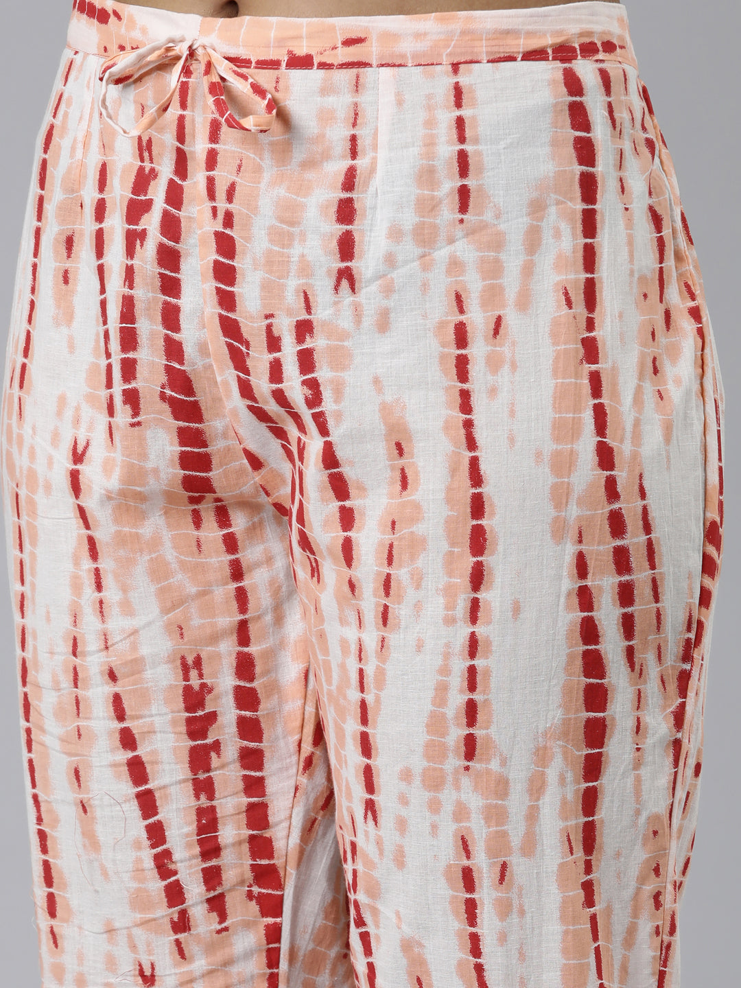 Neerus Peach Regular Calf Length Printed Kurta Printed Trousers With Dupatta