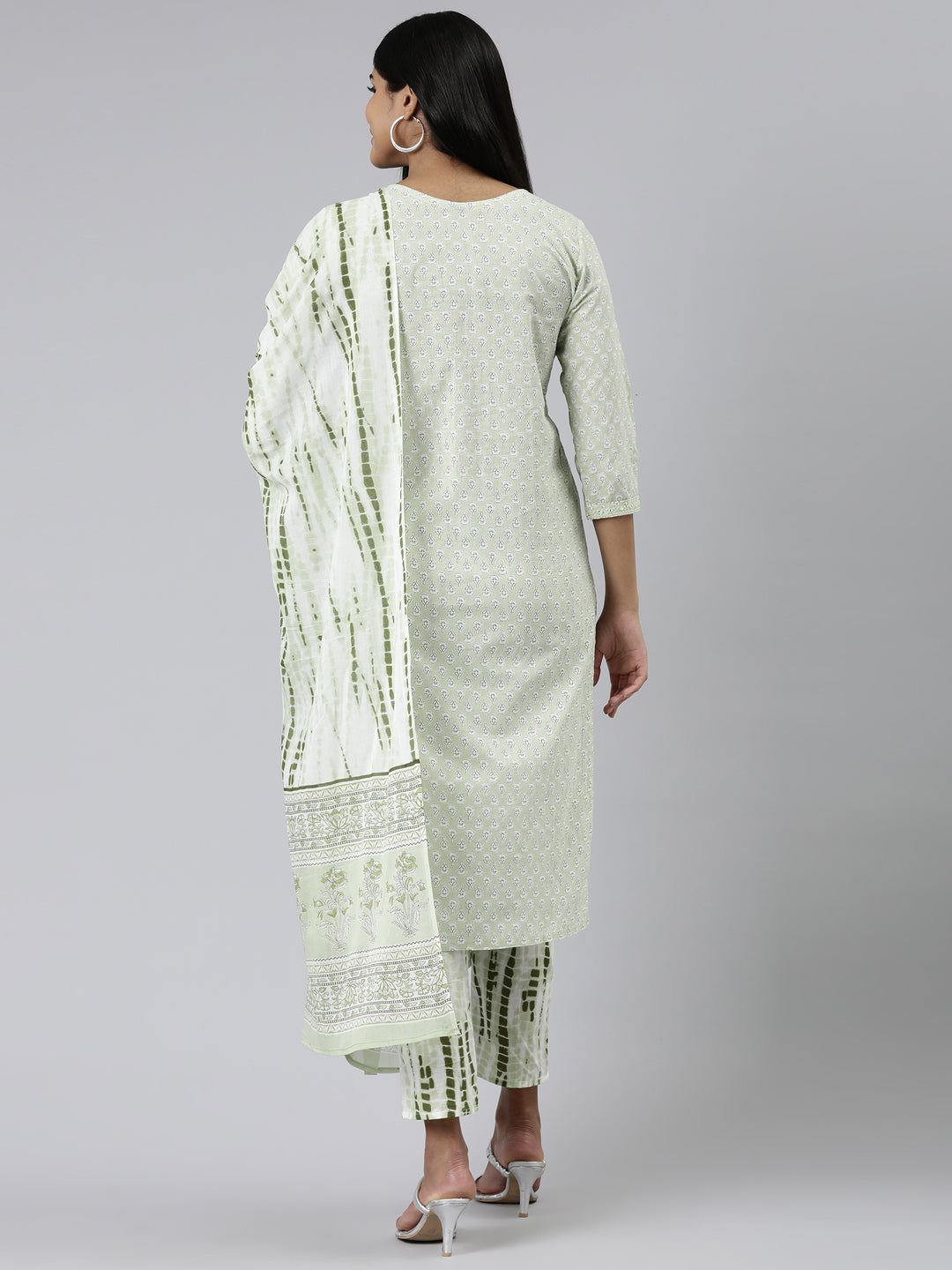 Neerus Green Regular Calf Length Printed Kurta Printed Trousers With Dupatta