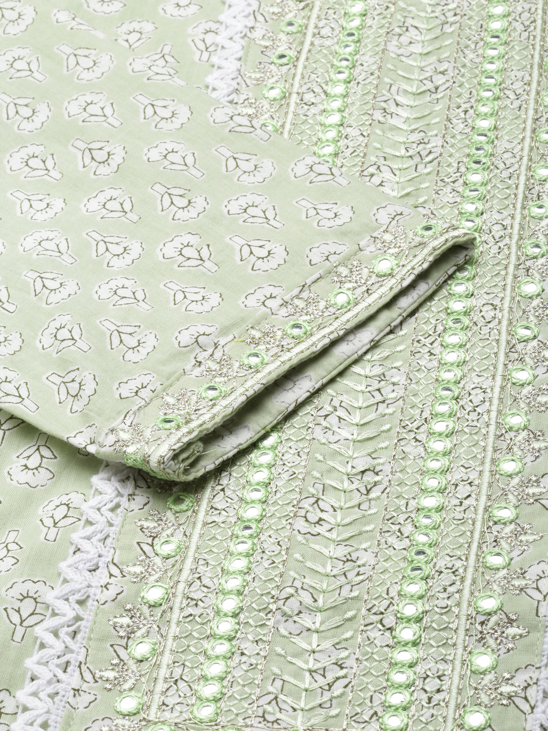 Neerus Green Regular Calf Length Printed Kurta Printed Trousers With Dupatta