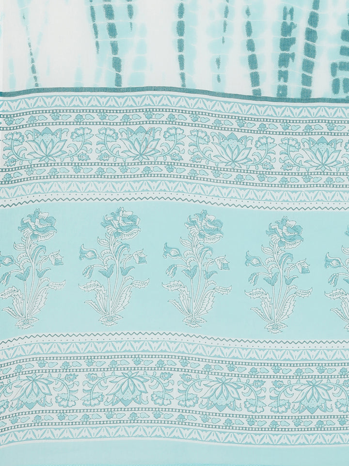 Neerus Sea Green Regular Calf Length Printed Kurta Printed Trousers With Dupatta