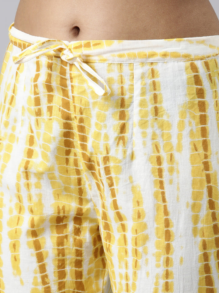 Neerus Yellow Regular Calf Length Printed Kurta Printed Trousers With Dupatta