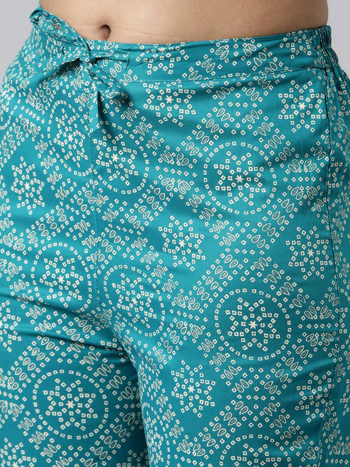 Neerus Blue printed kurta set with trouser and dupatta - detail view 3