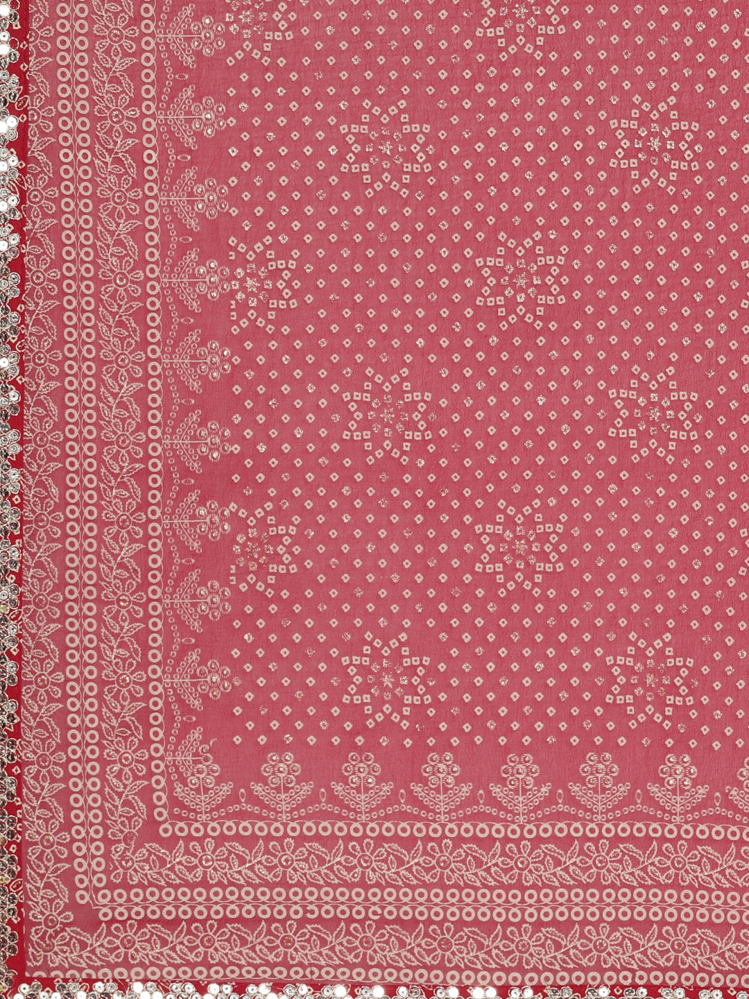 Neerus Pink printed kurta set with trouser and dupatta - detail view 4