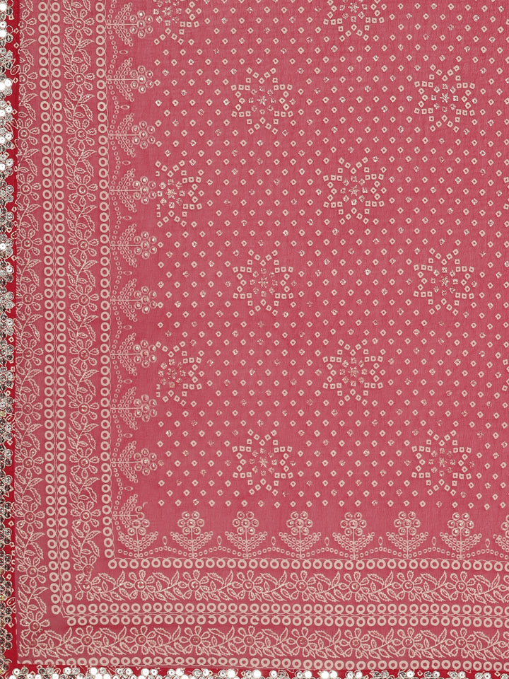 Neerus Pink printed kurta set with trouser and dupatta - detail view 4