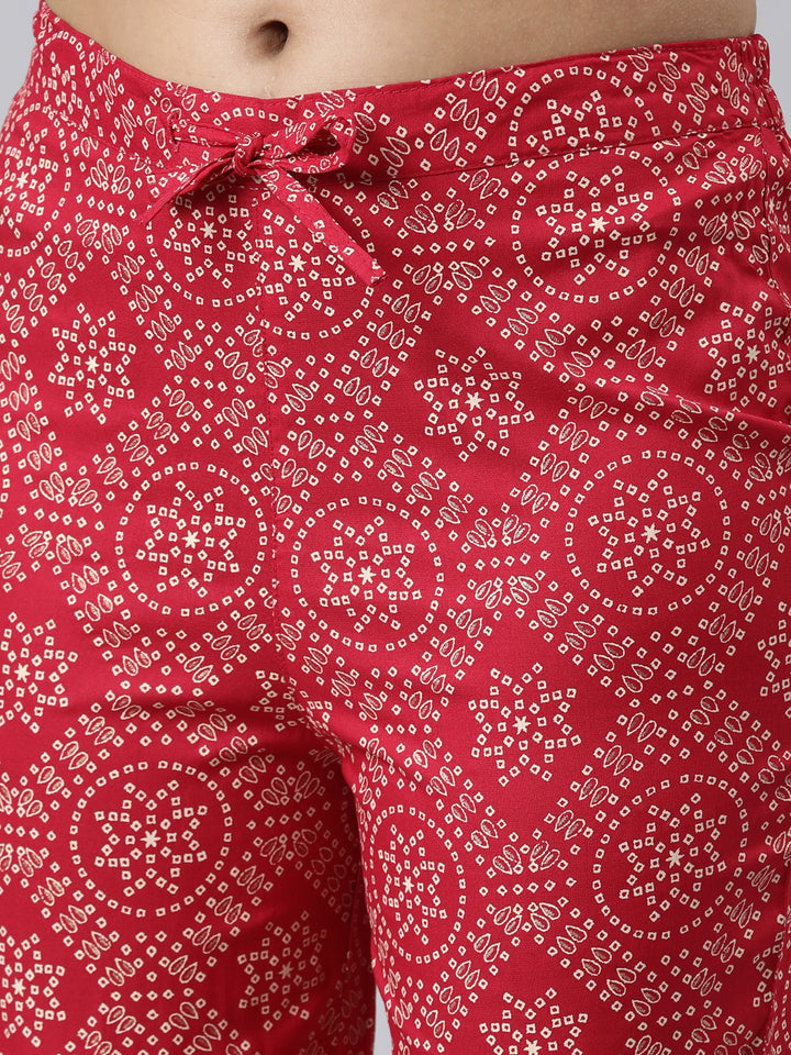 Neerus Pink printed kurta set with trouser and dupatta - detail view 3