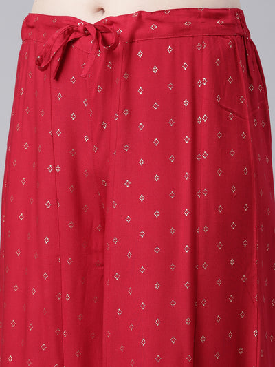 Neeru's Red Regular Knee Length Printed Kurta Printed Sharara With Dupatta