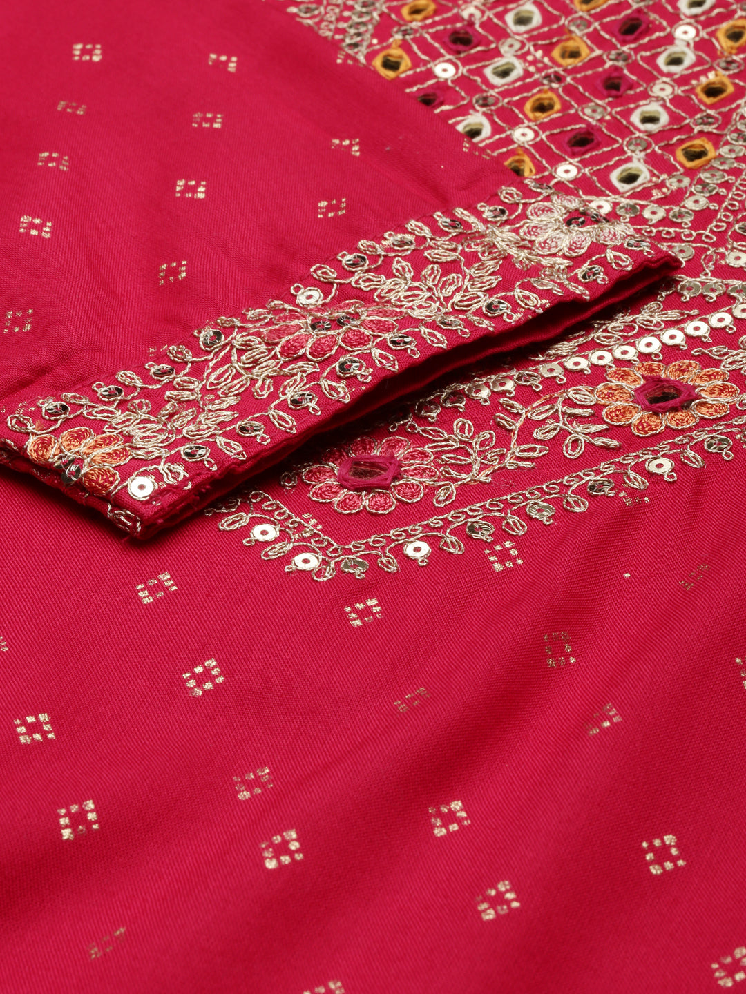 Neerus Red printed kurta sharara set with dupatta - detail view 2