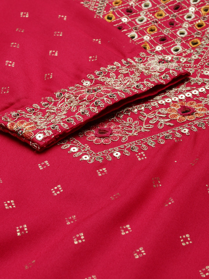 Neerus Red printed kurta sharara set with dupatta - detail view 2
