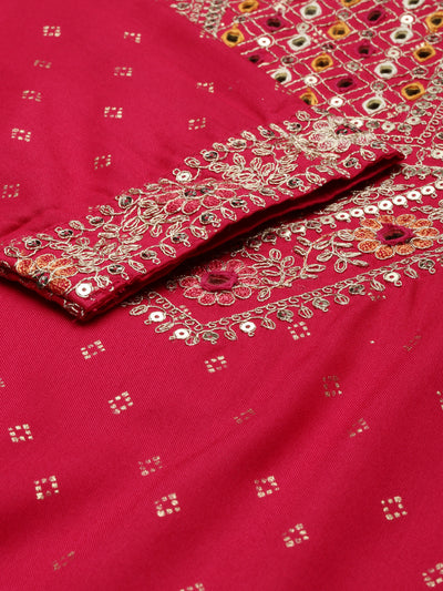 Neeru's Red Regular Knee Length Printed Kurta Printed Sharara With Dupatta