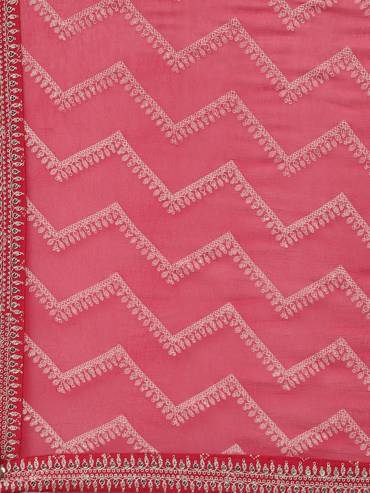 Neerus Red printed kurta sharara set with dupatta - detail view 4