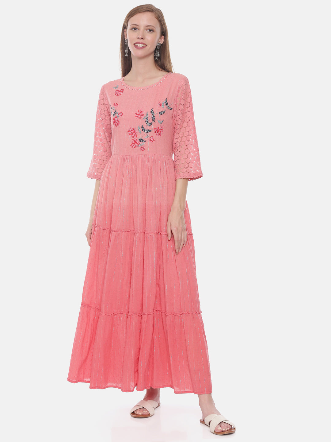 Neeru's Pink Embroidered Anarkali Kurta