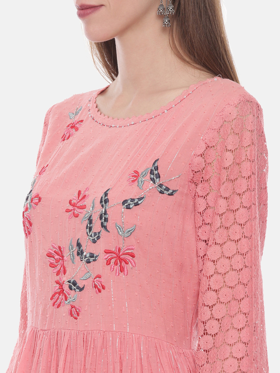 Neeru's Pink Embroidered Anarkali Kurta