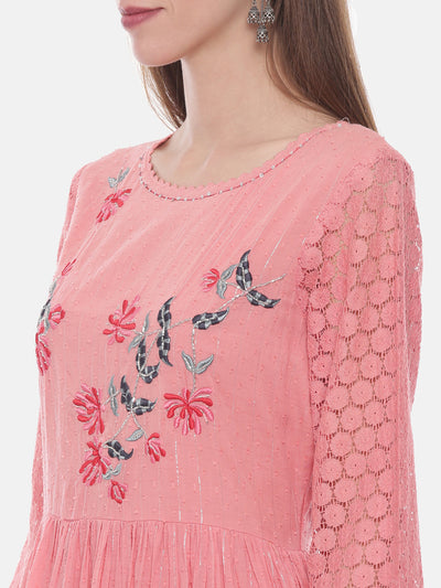 Neeru's Pink Embroidered Anarkali Kurta