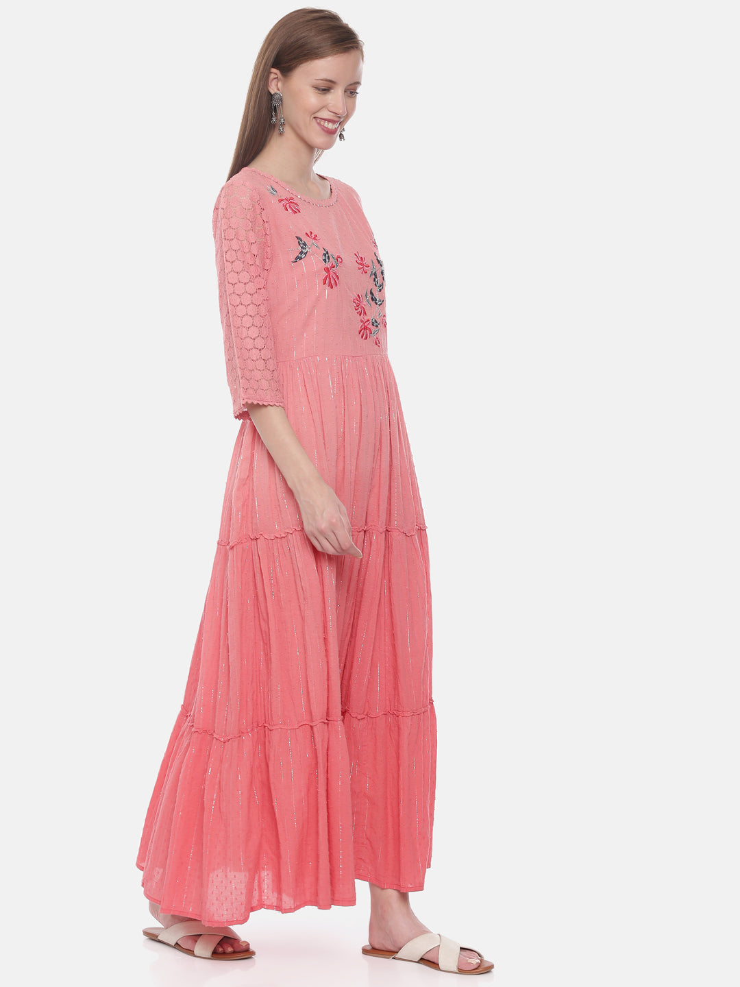 Neeru's Pink Embroidered Anarkali Kurta